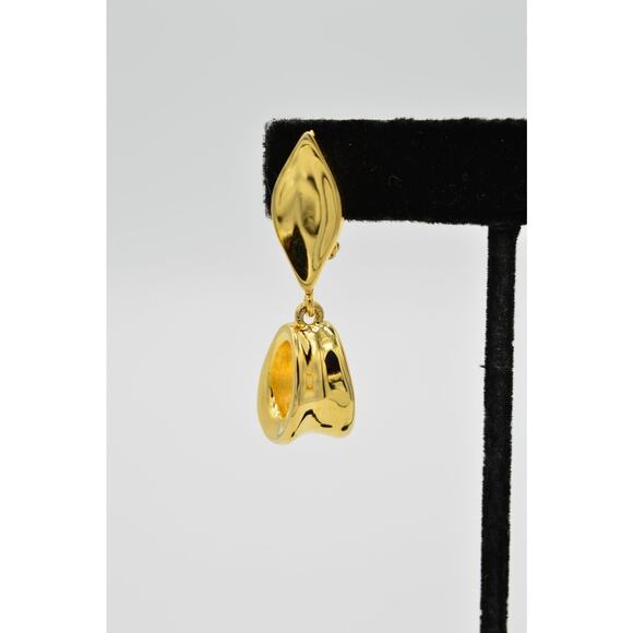 Givenchy Vintage Clip Earrings Metallic Gold Drop Dangle Chunky Signed 1980s 9I - Picture 2 of 11